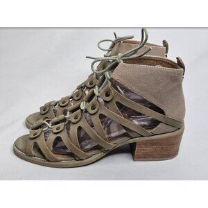 Von Dutch Tighten Up Leather Olive Tie Gladiator Low Heel Sandal Women Size 7.5